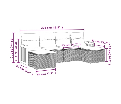 Set de muebles de jardín 6 pzas y cojines ratán sintético gris
