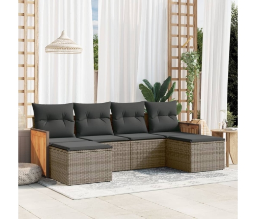 Set de muebles de jardín 6 pzas y cojines ratán sintético gris