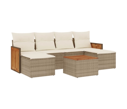Set sofás de jardín 7 piezas y cojines ratán sintético beige