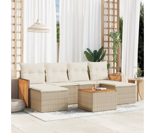 Set sofás de jardín 7 piezas y cojines ratán sintético beige
