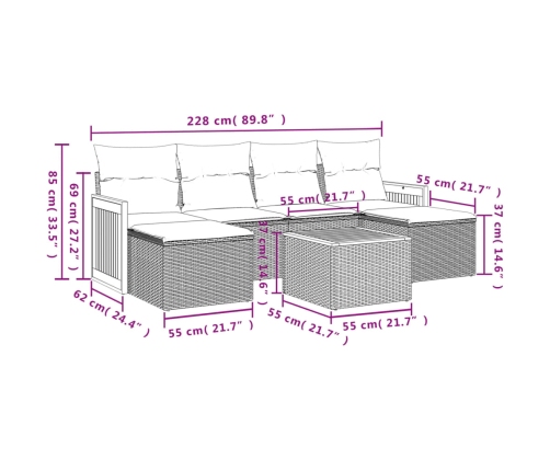 Set sofás de jardín 7 piezas y cojines ratán sintético beige