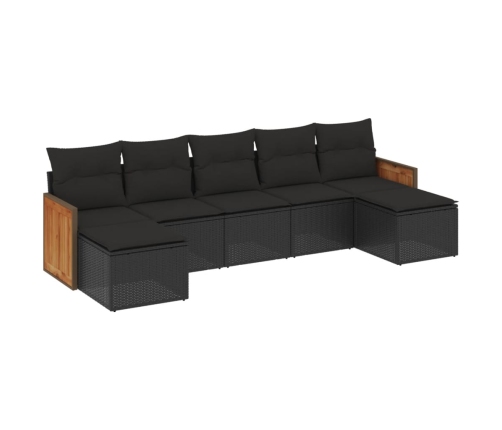 Set de comedor de jardín 7 pzas y cojines ratán sintético negro