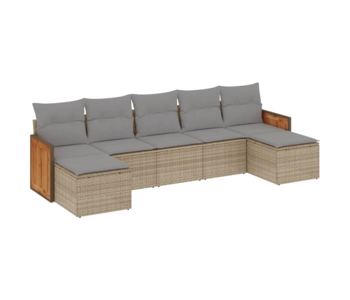 Set sofás de jardín 7 piezas y cojines ratán sintético beige