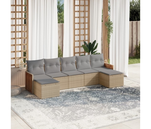 Set sofás de jardín 7 piezas y cojines ratán sintético beige