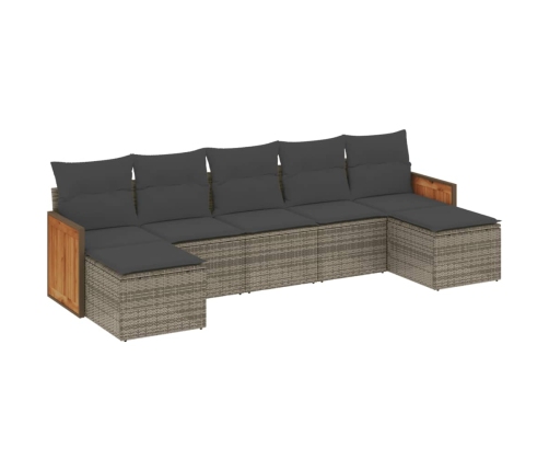Set de sofás de jardín 7 piezas con cojines ratán PE gris