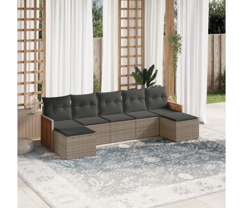 Set de sofás de jardín 7 piezas con cojines ratán PE gris