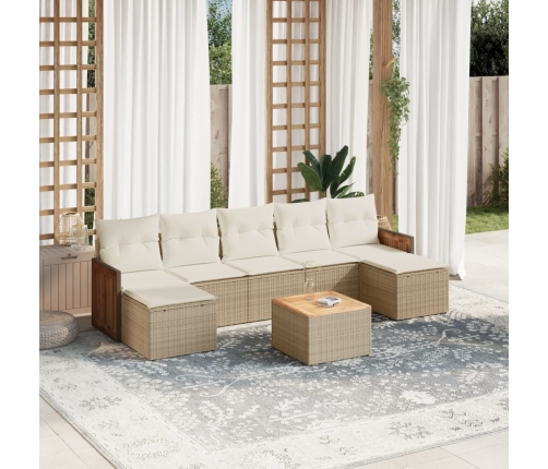 Juego de sofás de jardín con cojines beige 8 pzas ratán PE