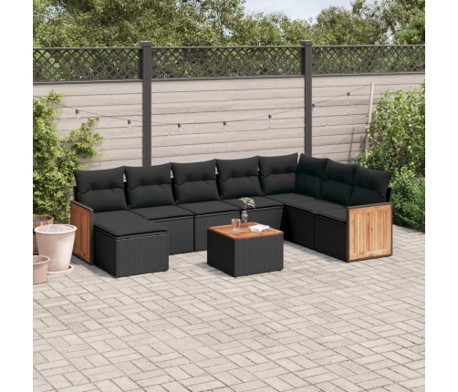 Set de sofás de jardín 8 piezas y cojines ratán sintético negro