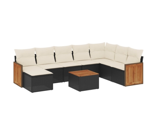 Set de sofás de jardín 8 piezas y cojines ratán sintético negro