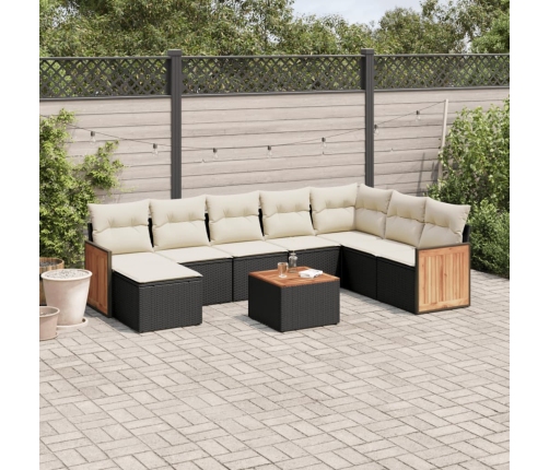 Set de sofás de jardín 8 piezas y cojines ratán sintético negro