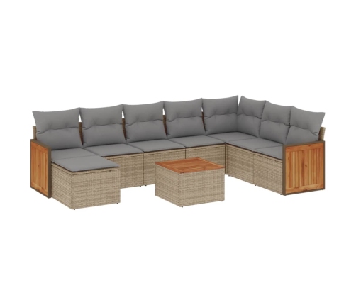Set de sofás de jardín 9 pzas con cojines ratán sintético beige