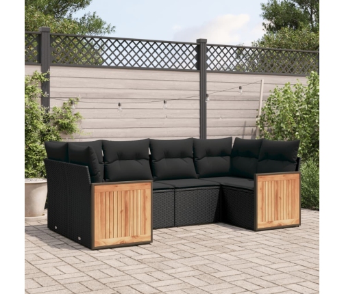 Set de sofás de jardín 6 piezas y cojines ratán sintético negro