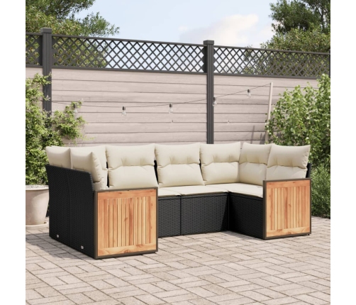 Set de sofás de jardín 6 piezas y cojines ratán sintético negro