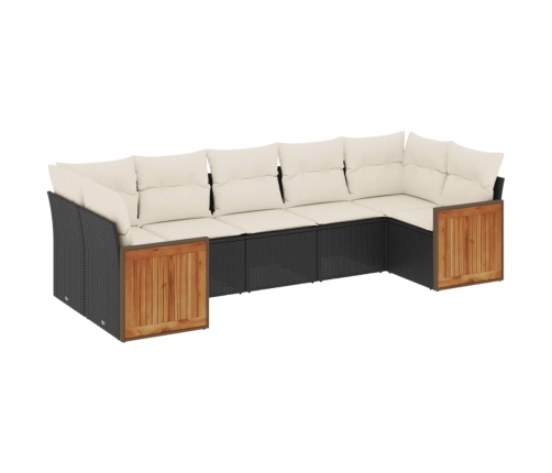 Set de comedor de jardín 7 pzas y cojines ratán sintético negro