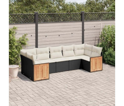 Set de comedor de jardín 7 pzas y cojines ratán sintético negro