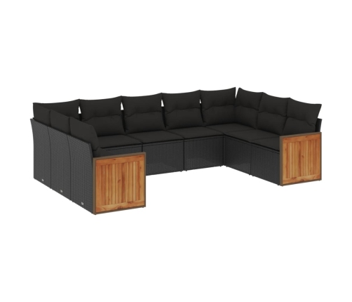 Set de sofás de jardín 8 piezas y cojines ratán sintético negro