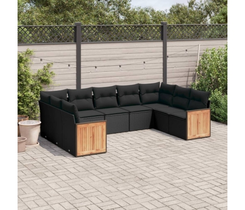 Set de sofás de jardín 8 piezas y cojines ratán sintético negro