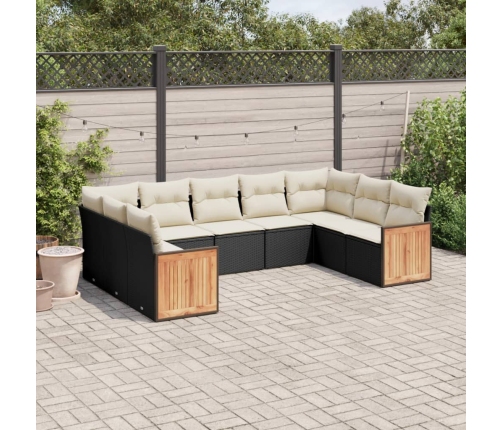 Set de sofás de jardín 8 piezas y cojines ratán sintético negro
