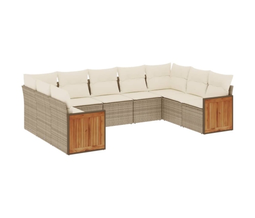 Set de sofás de jardín 9 pzas con cojines ratán sintético beige