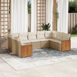 Set de sofás de jardín 9 pzas con cojines ratán sintético beige