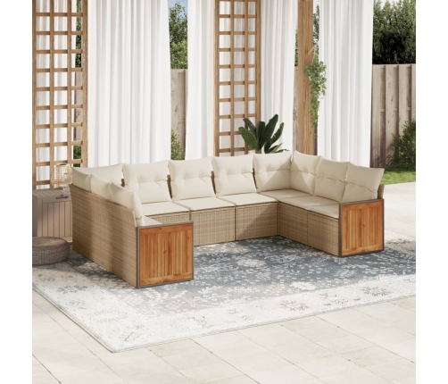 Set de sofás de jardín 9 pzas con cojines ratán sintético beige