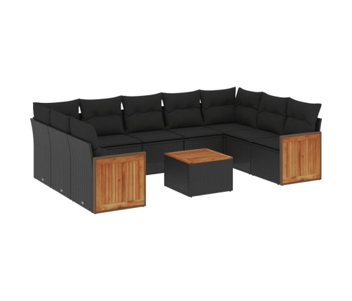 Set de sofás de jardín 10 pzas cojines ratán sintético negro