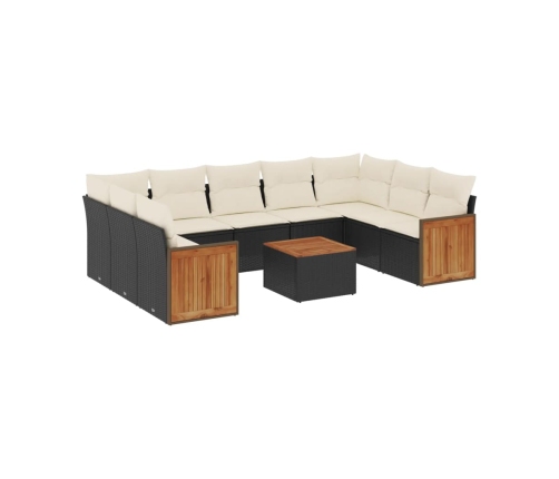 Set de sofás de jardín 10 pzas cojines ratán sintético negro