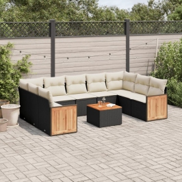 Set de sofás de jardín 10 pzas cojines ratán sintético negro