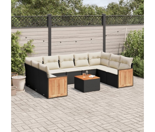 Set de sofás de jardín 10 pzas cojines ratán sintético negro