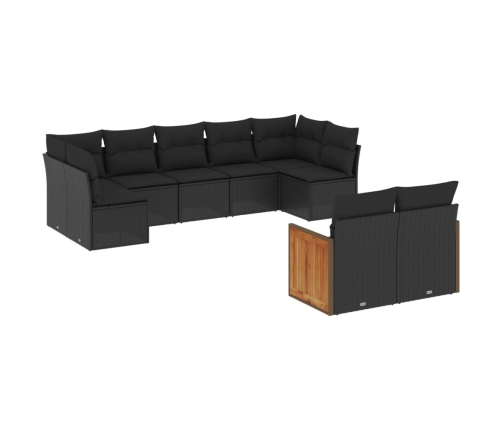 Set de sofás de jardín 8 piezas y cojines ratán sintético negro