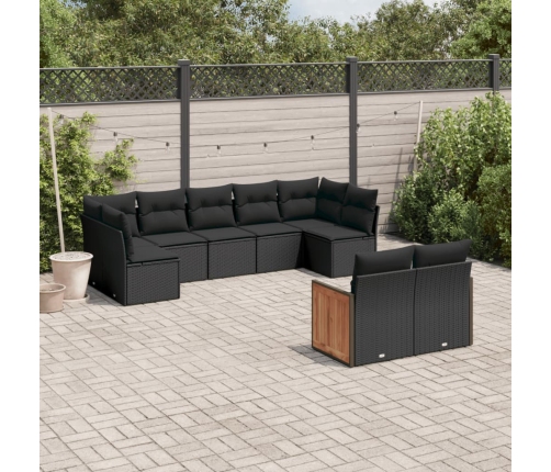 Set de sofás de jardín 8 piezas y cojines ratán sintético negro