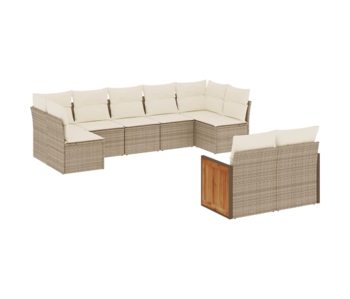 Set de sofás de jardín 9 pzas con cojines ratán sintético beige