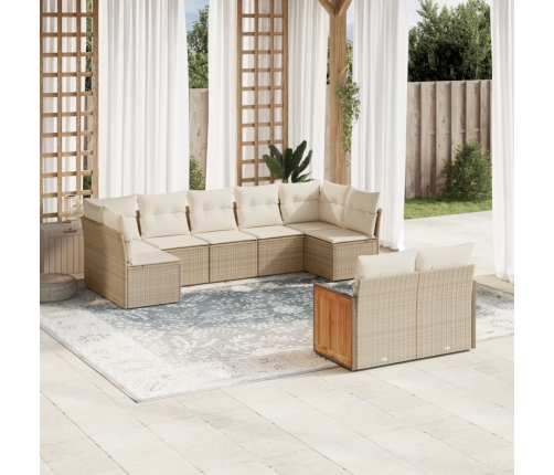 Set de sofás de jardín 9 pzas con cojines ratán sintético beige