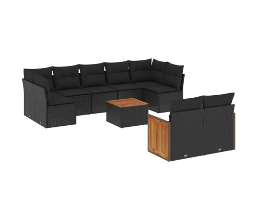 Set de sofás de jardín 10 pzas cojines ratán sintético negro