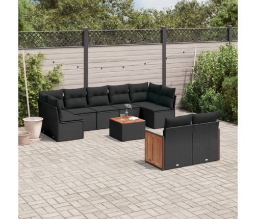 Set de sofás de jardín 10 pzas cojines ratán sintético negro