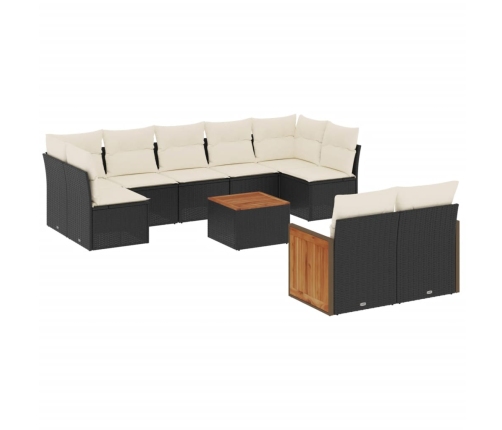 Set de sofás de jardín 10 pzas cojines ratán sintético negro