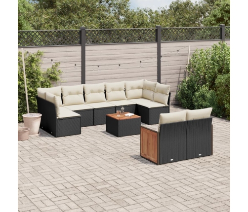 Set de sofás de jardín 10 pzas cojines ratán sintético negro