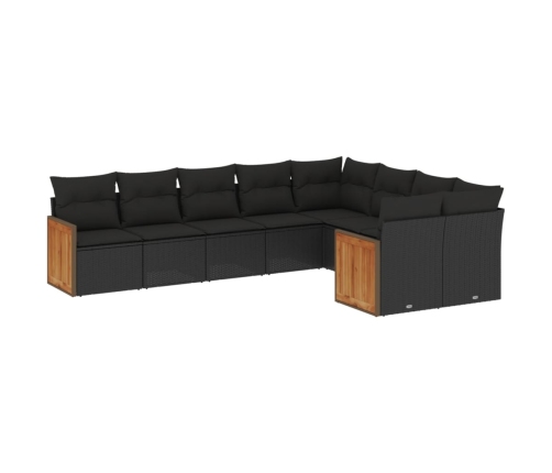 Set de sofás de jardín 8 piezas y cojines ratán sintético negro
