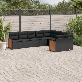 Set de sofás de jardín 8 piezas y cojines ratán sintético negro