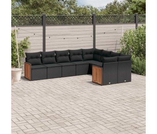Set de sofás de jardín 8 piezas y cojines ratán sintético negro