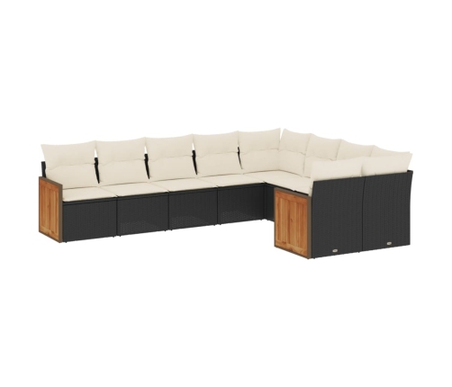 Set de sofás de jardín 8 piezas y cojines ratán sintético negro