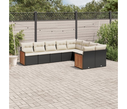 Set de sofás de jardín 8 piezas y cojines ratán sintético negro