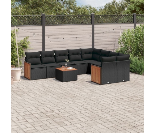 Set de sofás de jardín 10 pzas cojines ratán sintético negro