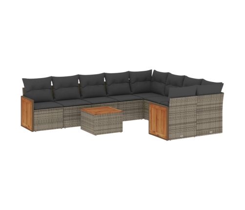 Set de sofás de jardín 10 pzas con cojines ratán sintético gris
