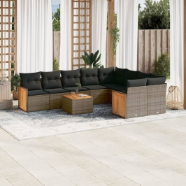 Set de sofás de jardín 10 pzas con cojines ratán sintético gris