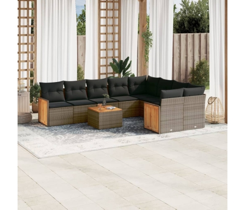 Set de sofás de jardín 10 pzas con cojines ratán sintético gris