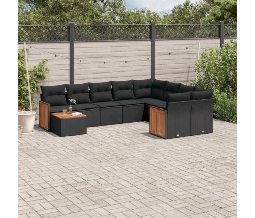 Set de sofás de jardín 10 pzas cojines ratán sintético negro