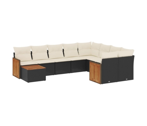Set de sofás de jardín 10 pzas cojines ratán sintético negro