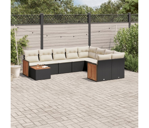 Set de sofás de jardín 10 pzas cojines ratán sintético negro