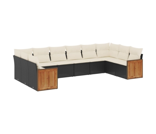 Set de sofás de jardín 10 pzas cojines ratán sintético negro